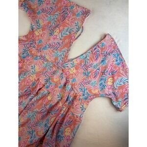 Simply Southern Dress Women's Medium Pineapple Floral Print V-Neck Summer Casual